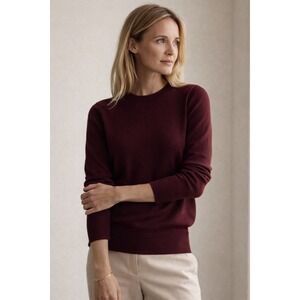 Katherine Barclay Merino Wool Crewneck Sweater Women's Medium Burgundy